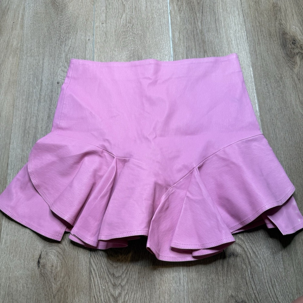 Jitrois Pink Stretch Lambskin Leather Mini Skirt Size 40